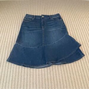 Denim A-Line Skirt - EST.1946 - Blue Jean Skirt w Ruffle - Size: 10